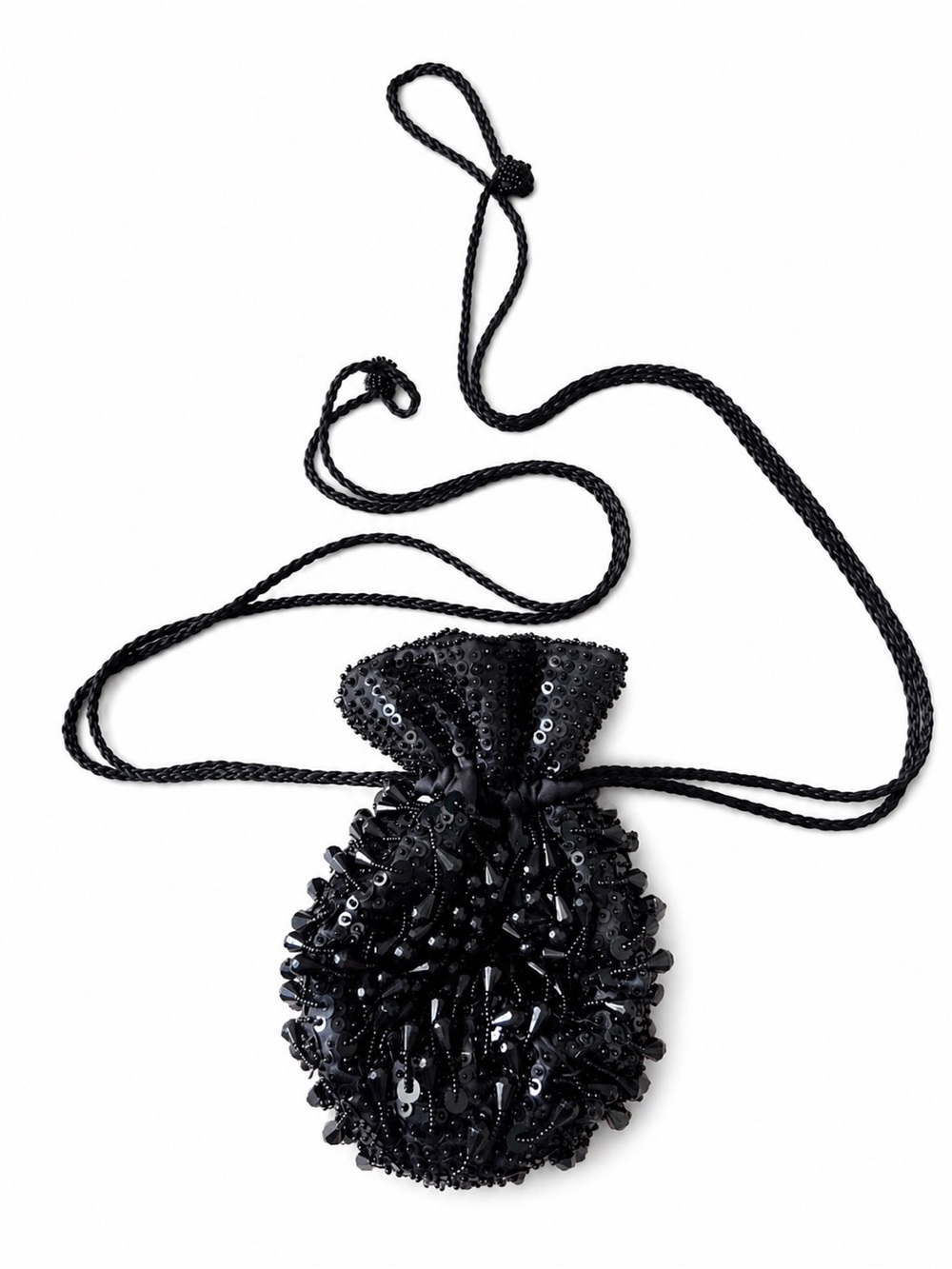 Lancôme Magie Noire Black Beaded Sequin Evening Pouch Bag Vintage Drawstring